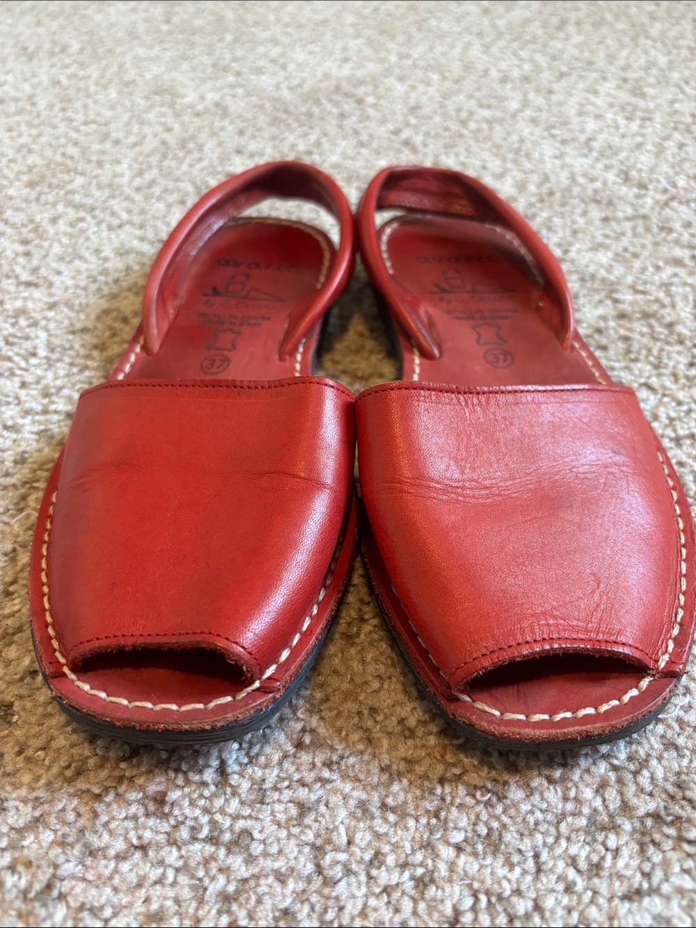 Avarca by C. Ortuño Made in Spain Red Shoes Size 37 Leather Minimalist Classic - Picture 2 of 10